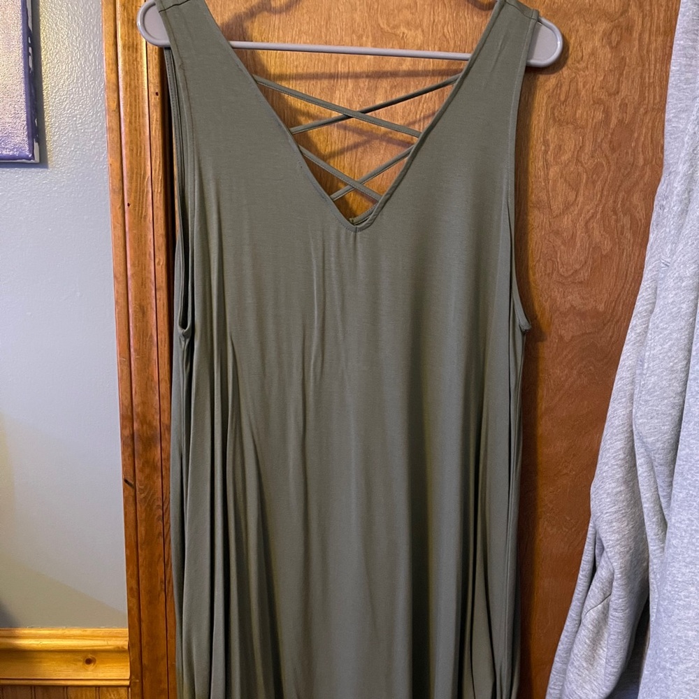 army green strappy v-neck sleeveless dress